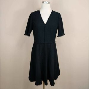 Rebecca Taylor Black Tweed Dress Fringe Trim